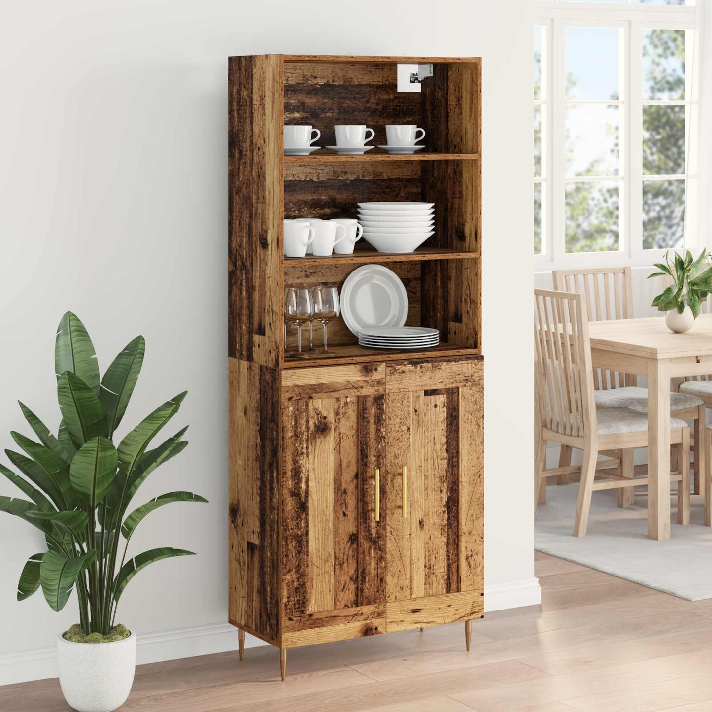 vidaXL Highboard Old Wood 69.5 x 34 x 180 cm Engineered Wood