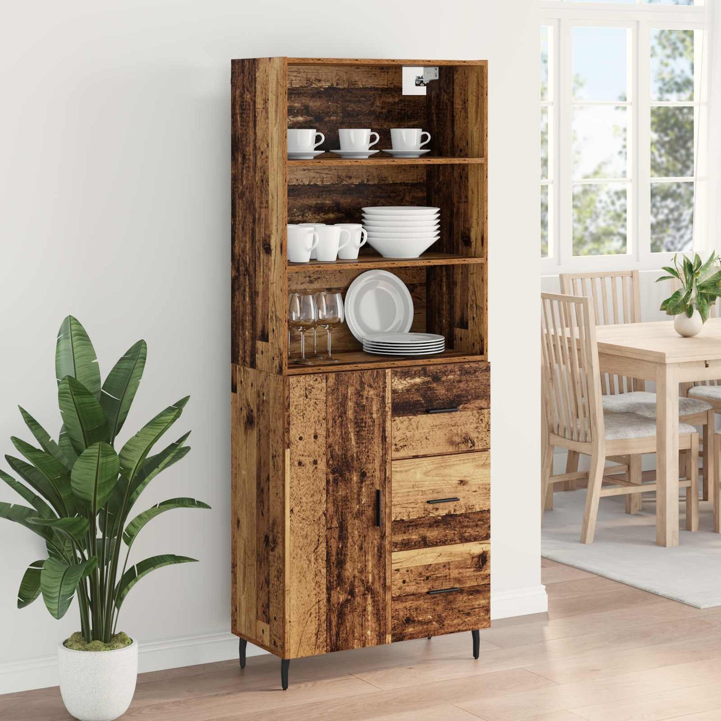 vidaXL Highboard with Drawer 2 pcs Old Wood Engineered Wood