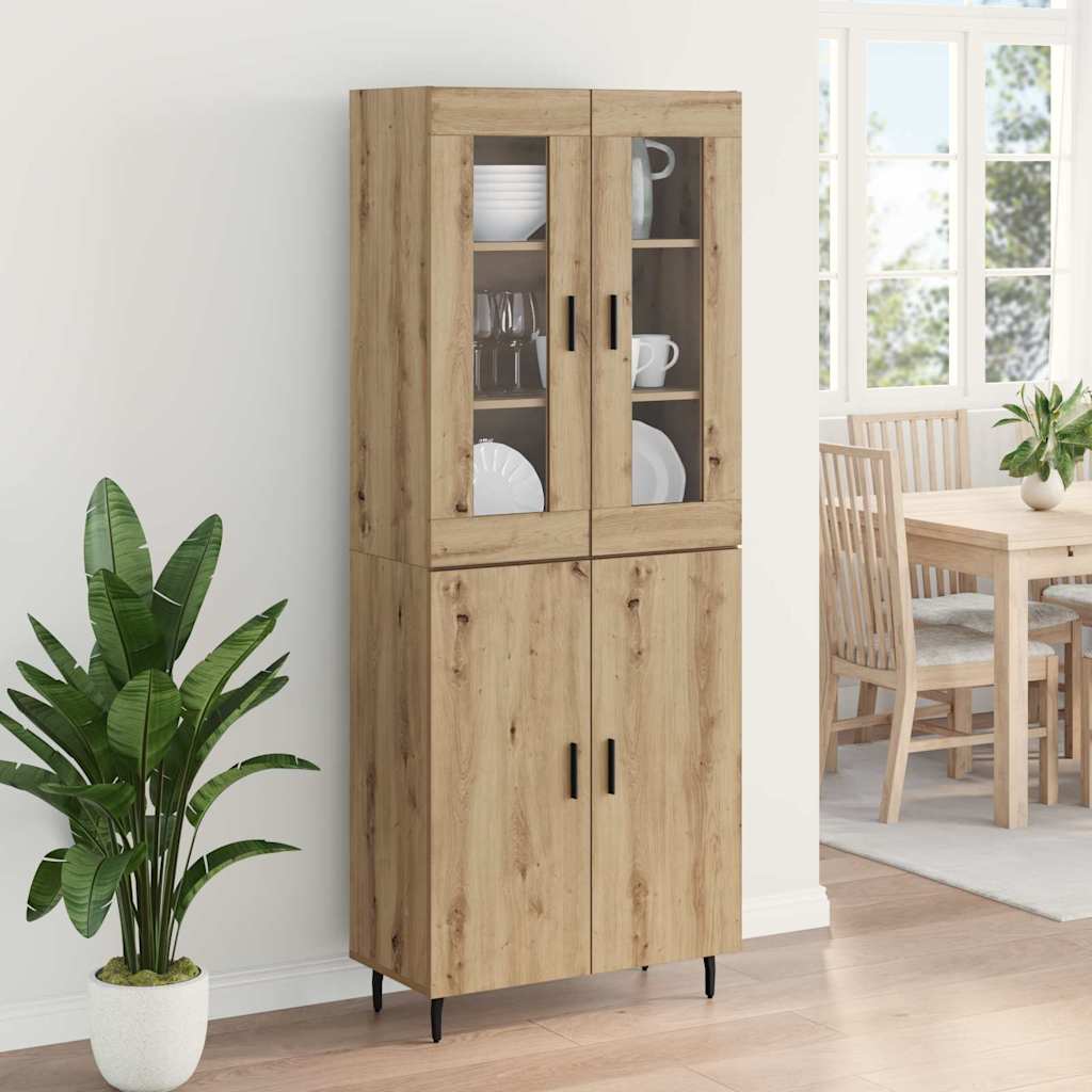 vidaXL Highboard 2 pcs Artisan Oak Engineered Wood and Glass
