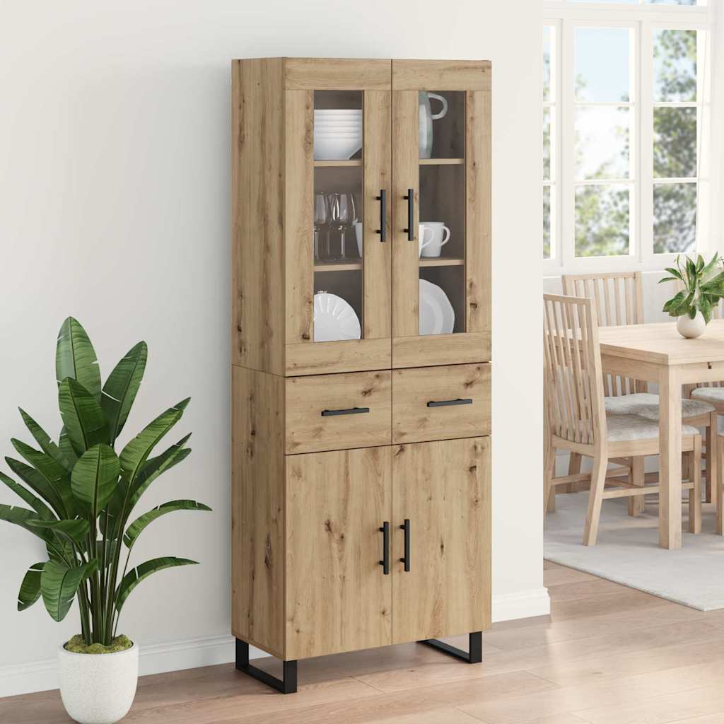 vidaXL Highboard 2 pcs Artisan Oak Engineered Wood and Glass