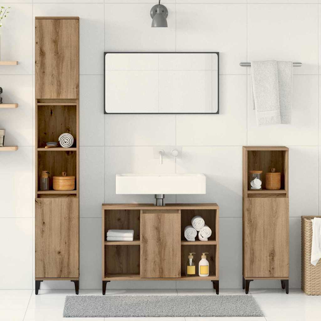 vidaXL Bathroom Furniture Set 3 pcs Artisan Oak Engineered wood