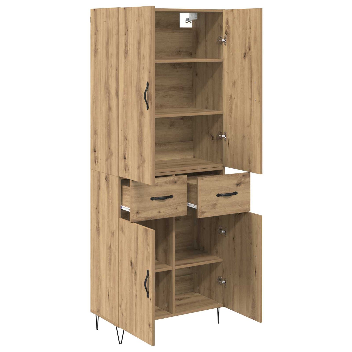 vidaXL Highboard 2 pcs Artisan Oak Engineered Wood and Glass