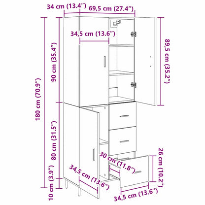 vidaXL Highboard 2 pcs Artisan Oak 69.5 x 34 x 180 cm Engineered Wood