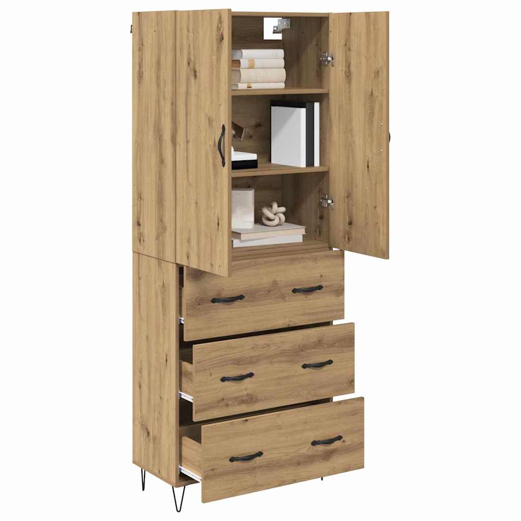 vidaXL Highboard 2 pcs Artisan Oak Engineered Wood and Glass