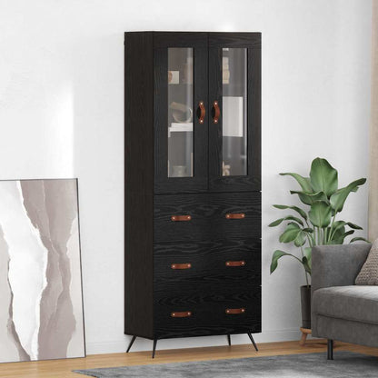 vidaXL Highboard Cabinet with Shelf 2 pcs Black Oak Engineered Wood