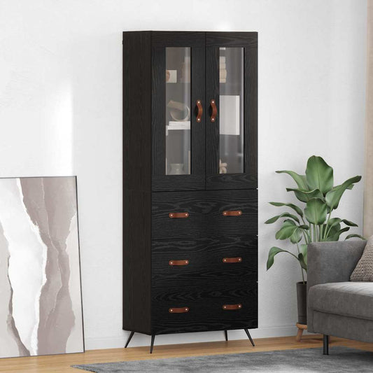 vidaXL Highboard Cabinet with Shelf 2 pcs Black Oak Engineered Wood