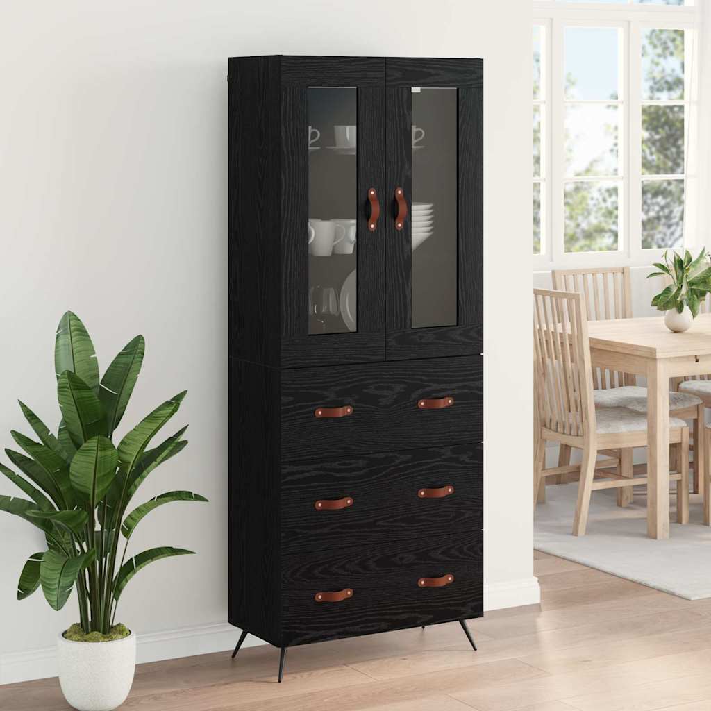 vidaXL Highboard Cabinet with Shelf 2 pcs Black Oak Engineered Wood