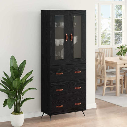 vidaXL Highboard Cabinet with Shelf 2 pcs Black Oak Engineered Wood