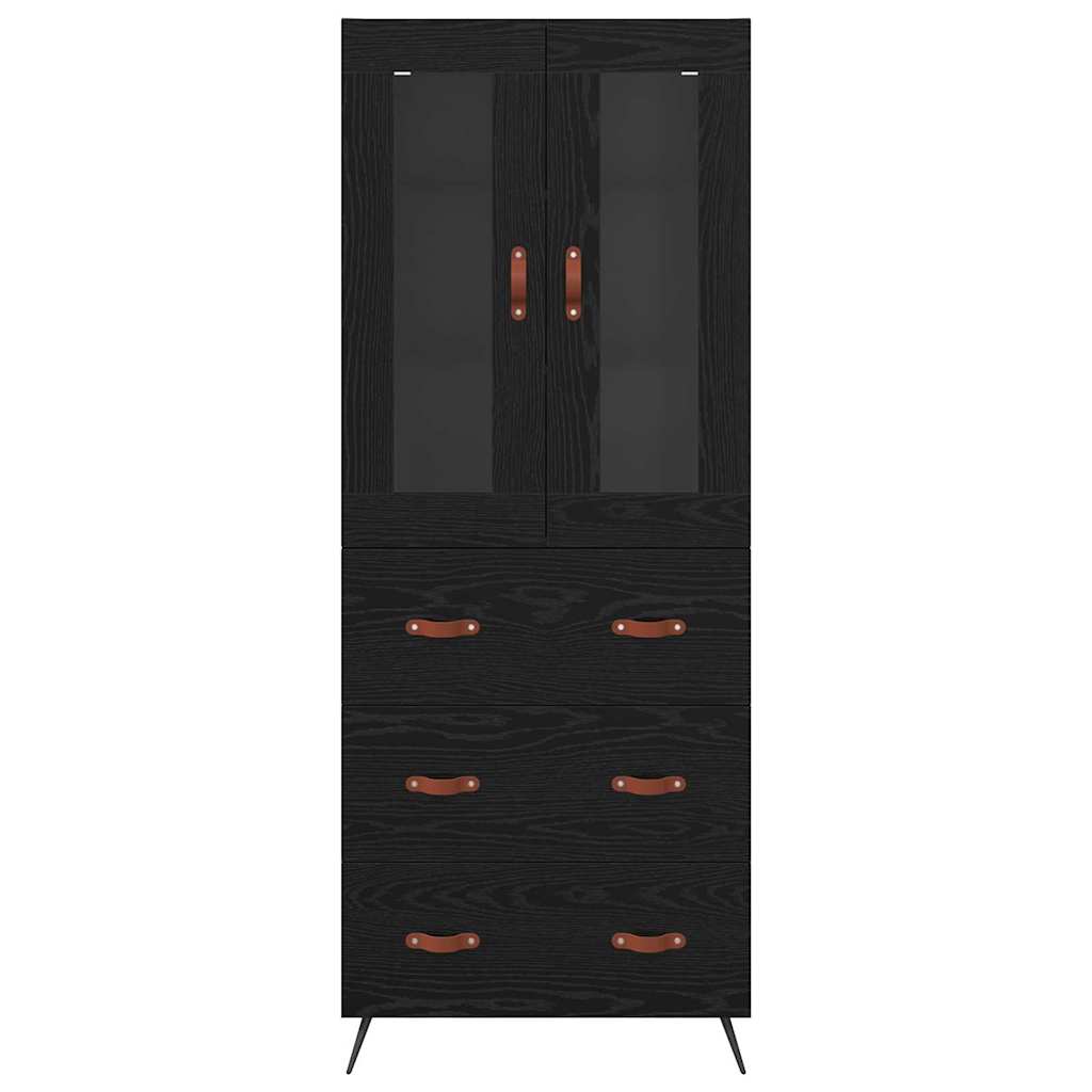 vidaXL Highboard Cabinet with Shelf 2 pcs Black Oak Engineered Wood