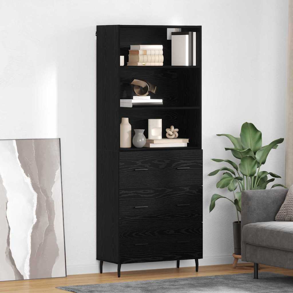 vidaXL Highboard with Drawer Black Oak 69.5 x 34 x 180 cm