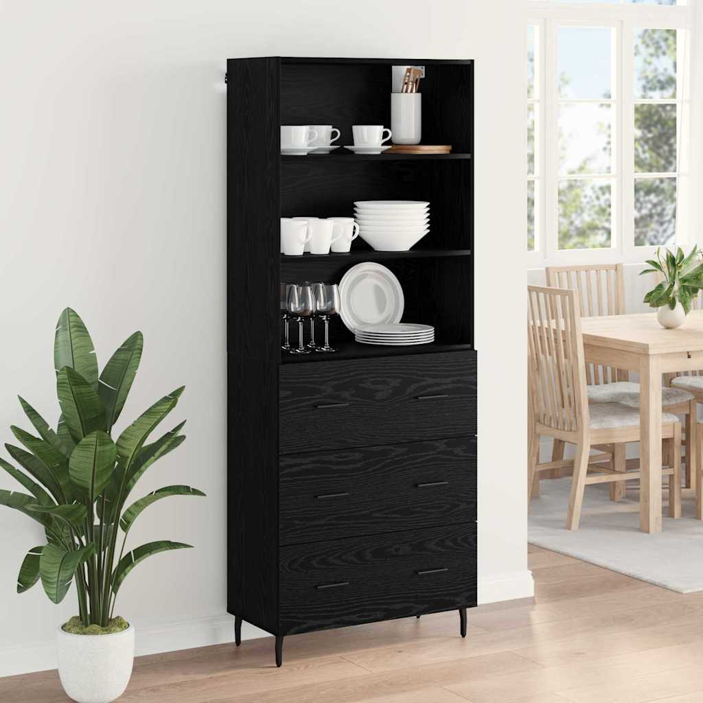vidaXL Highboard with Drawer Black Oak 69.5 x 34 x 180 cm