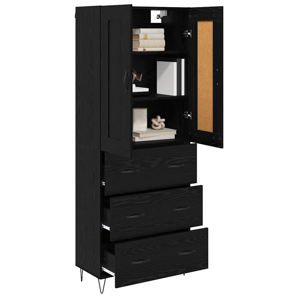 vidaXL Highboard Black Oak 69.5 x 34 x 180 cm Engineered Wood