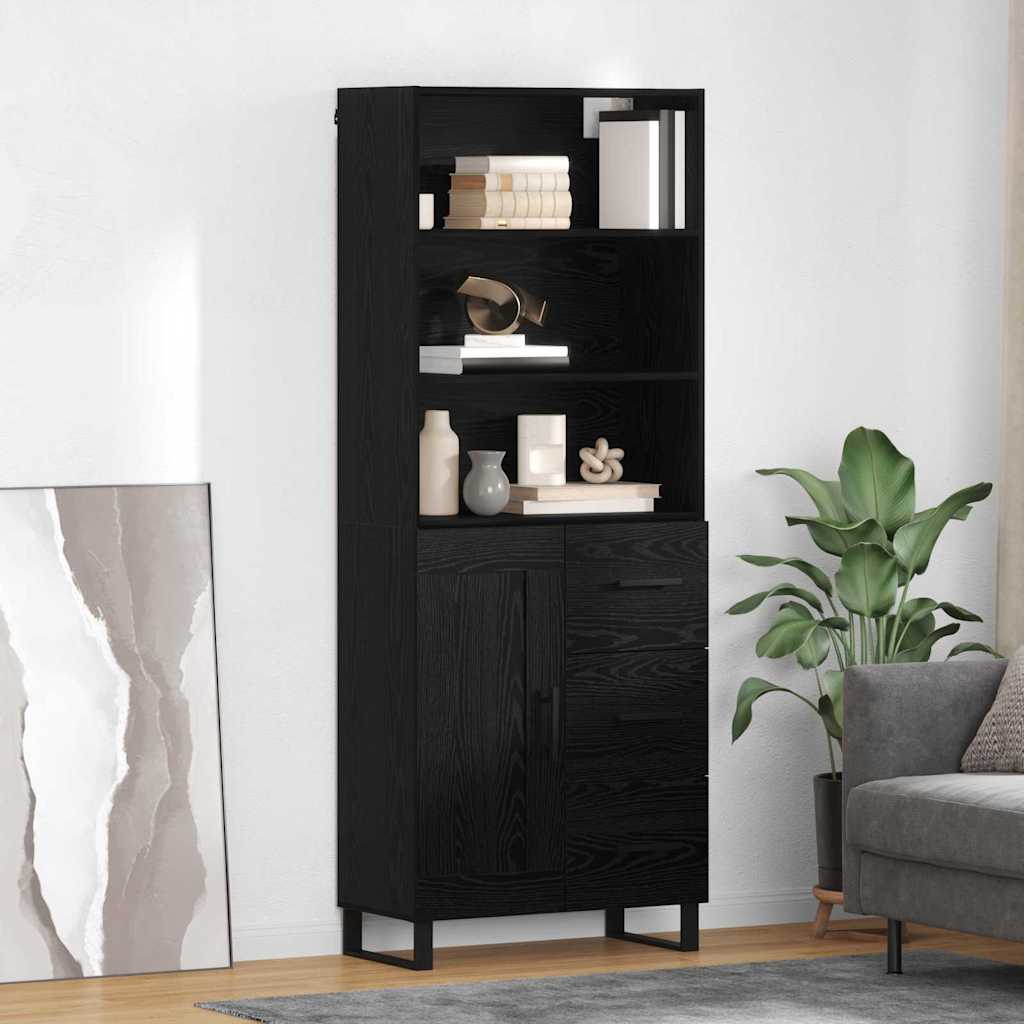 vidaXL Highboard with Drawer 2 pcs Black Oak Engineered Wood
