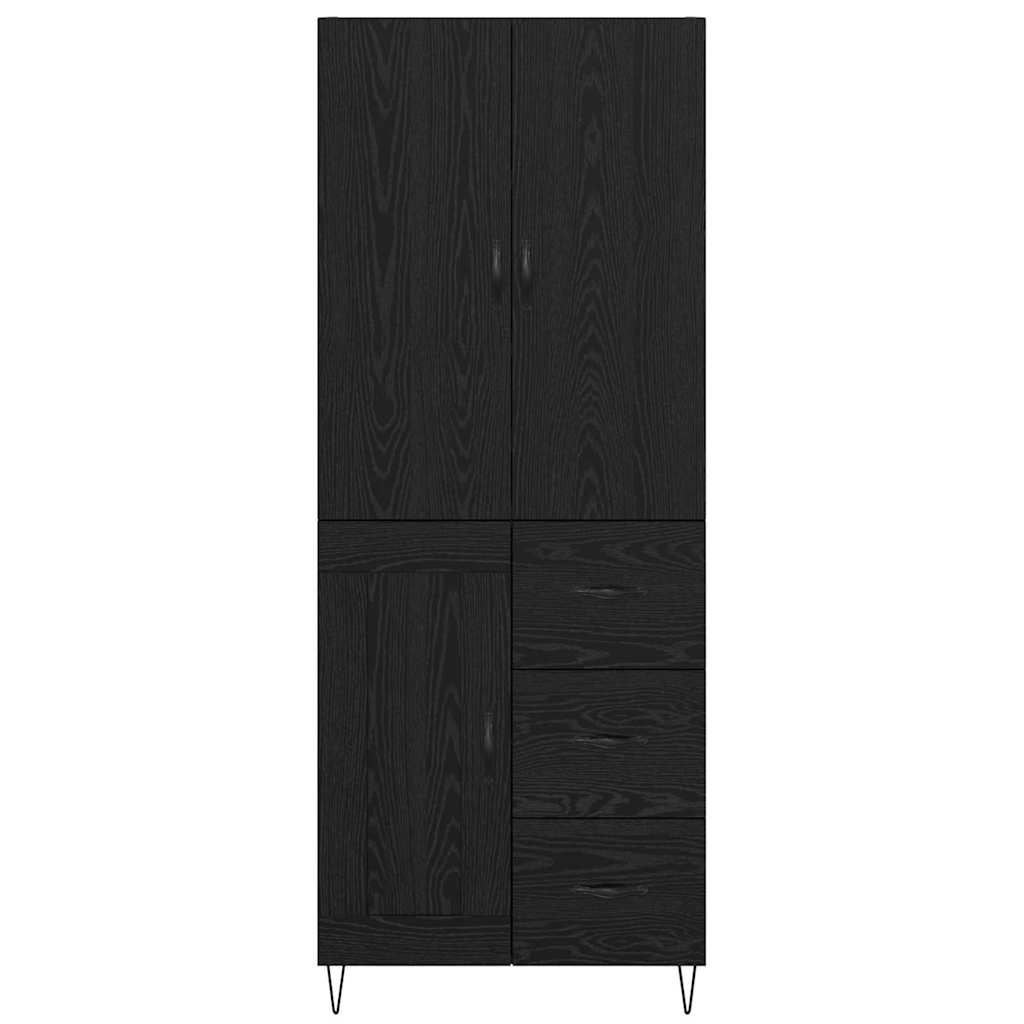 vidaXL Highboard with Drawer 2 pcs Black Oak Engineered Wood and Glass