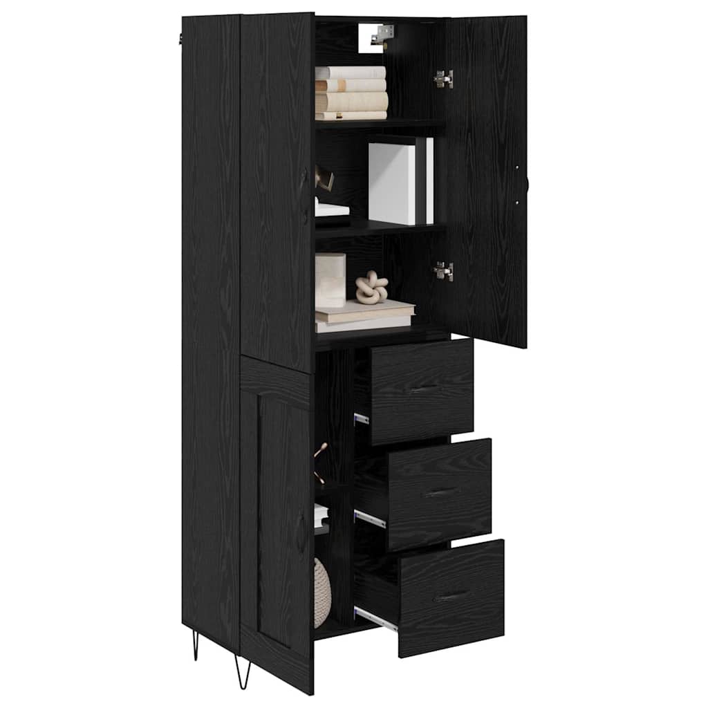vidaXL Highboard with Drawer 2 pcs Black Oak Engineered Wood and Glass
