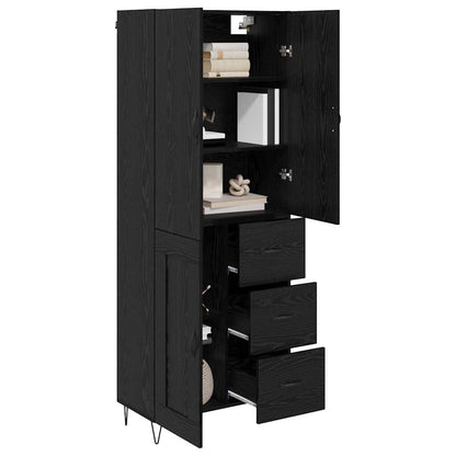 vidaXL Highboard with Drawer 2 pcs Black Oak Engineered Wood and Glass
