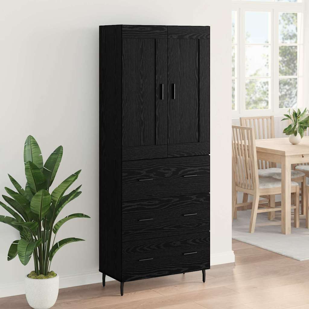 vidaXL Highboard with Drawer 2 pcs Black Oak Engineered Wood