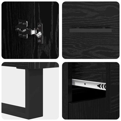 vidaXL Highboard with Drawer 2 pcs Black Oak Engineered Wood and Glass