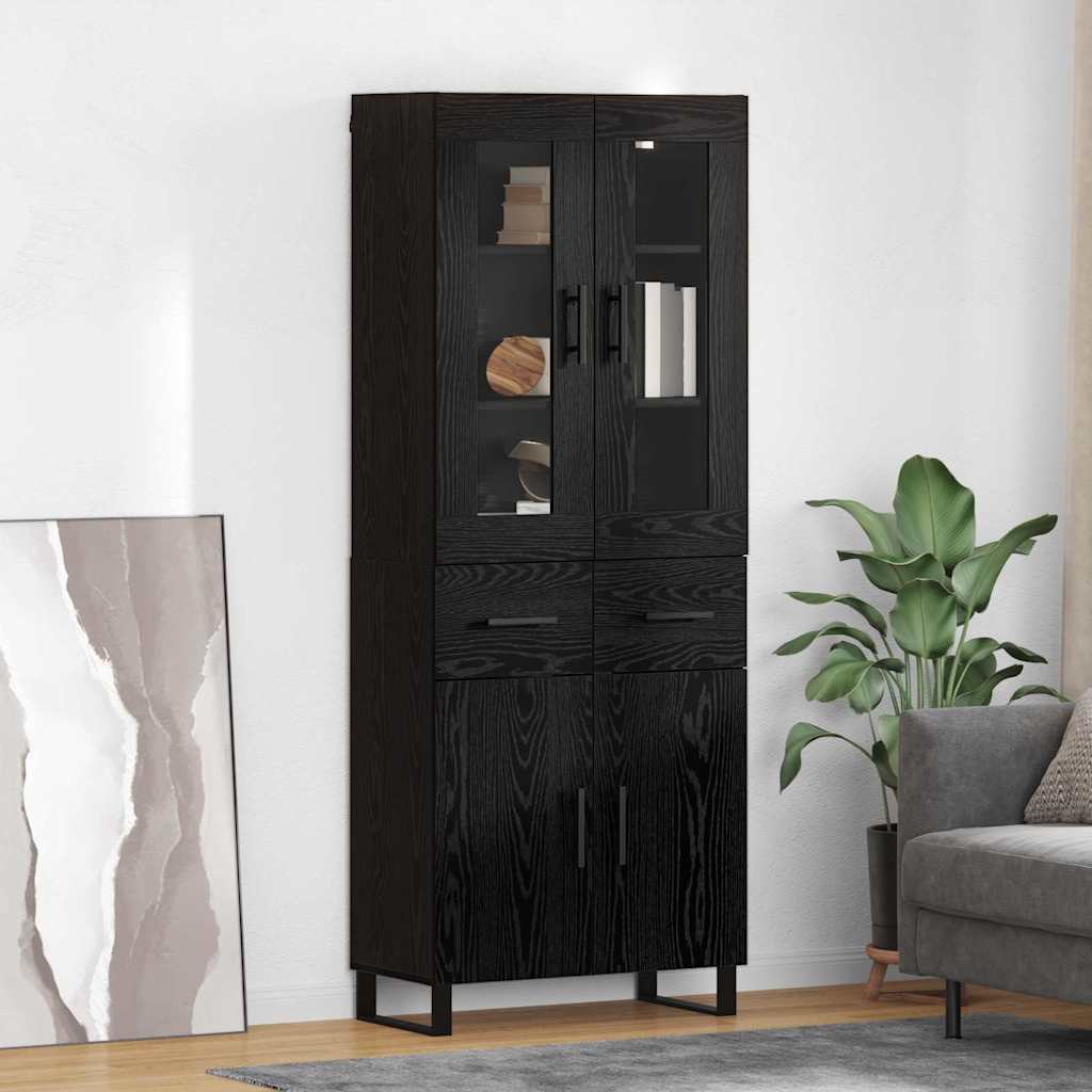 vidaXL Highboard with Drawer 2 pcs Black Oak Engineered Wood and Glass