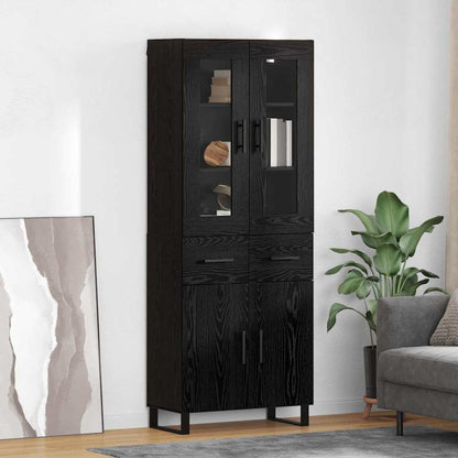 vidaXL Highboard with Drawer 2 pcs Black Oak Engineered Wood and Glass