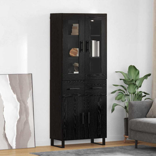 vidaXL Highboard with Drawer 2 pcs Black Oak Engineered Wood and Glass