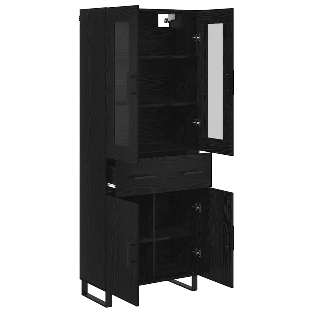 vidaXL Highboard with Drawer 2 pcs Black Oak Engineered Wood and Glass