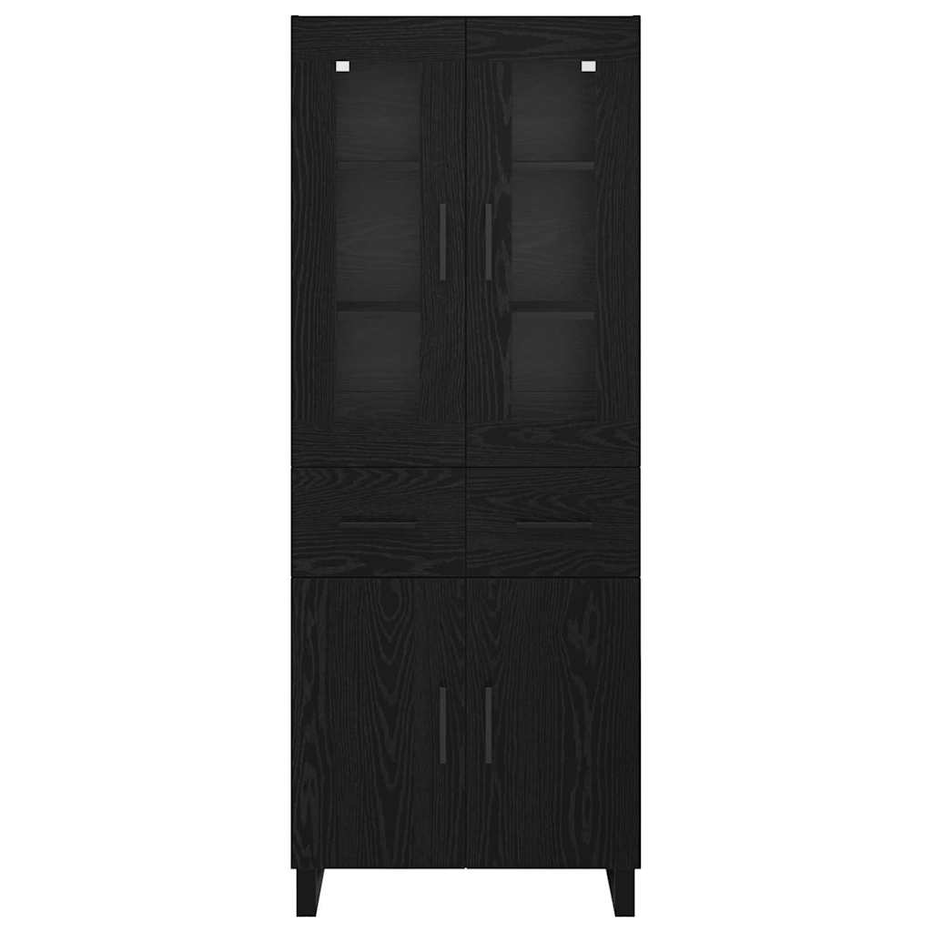 vidaXL Highboard with Drawer 2 pcs Black Oak Engineered Wood and Glass