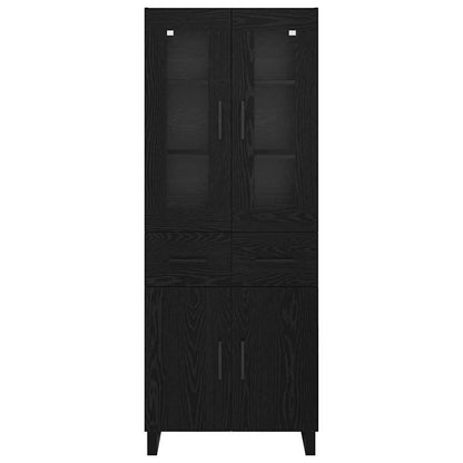 vidaXL Highboard with Drawer 2 pcs Black Oak Engineered Wood and Glass