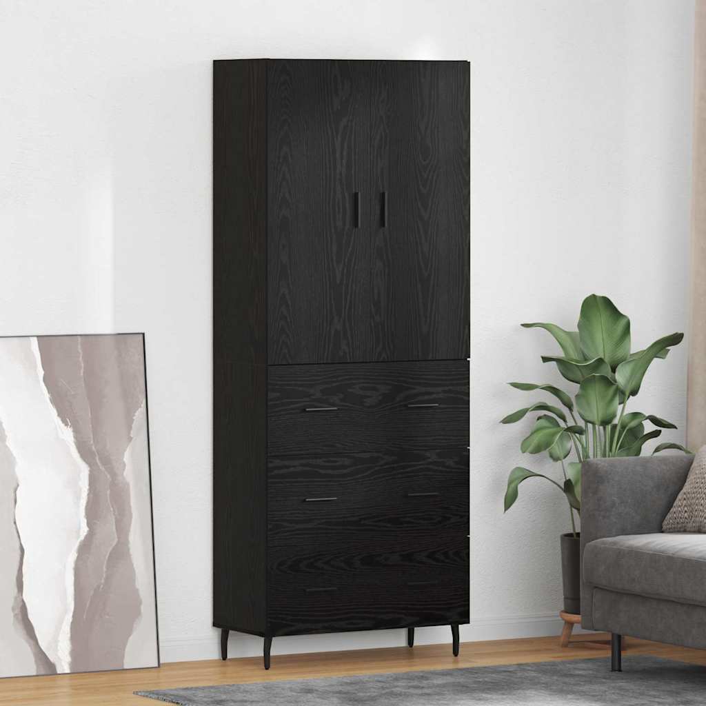 vidaXL Highboard with Drawer 2 pcs Black oak Engineered Wood and Glass