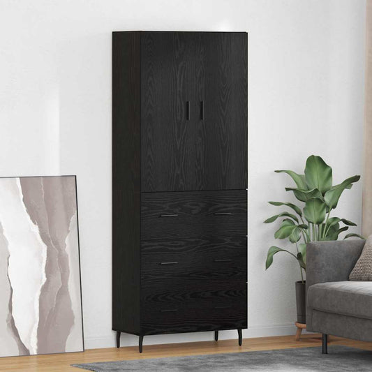 vidaXL Highboard with Drawer 2 pcs Black oak Engineered Wood and Glass