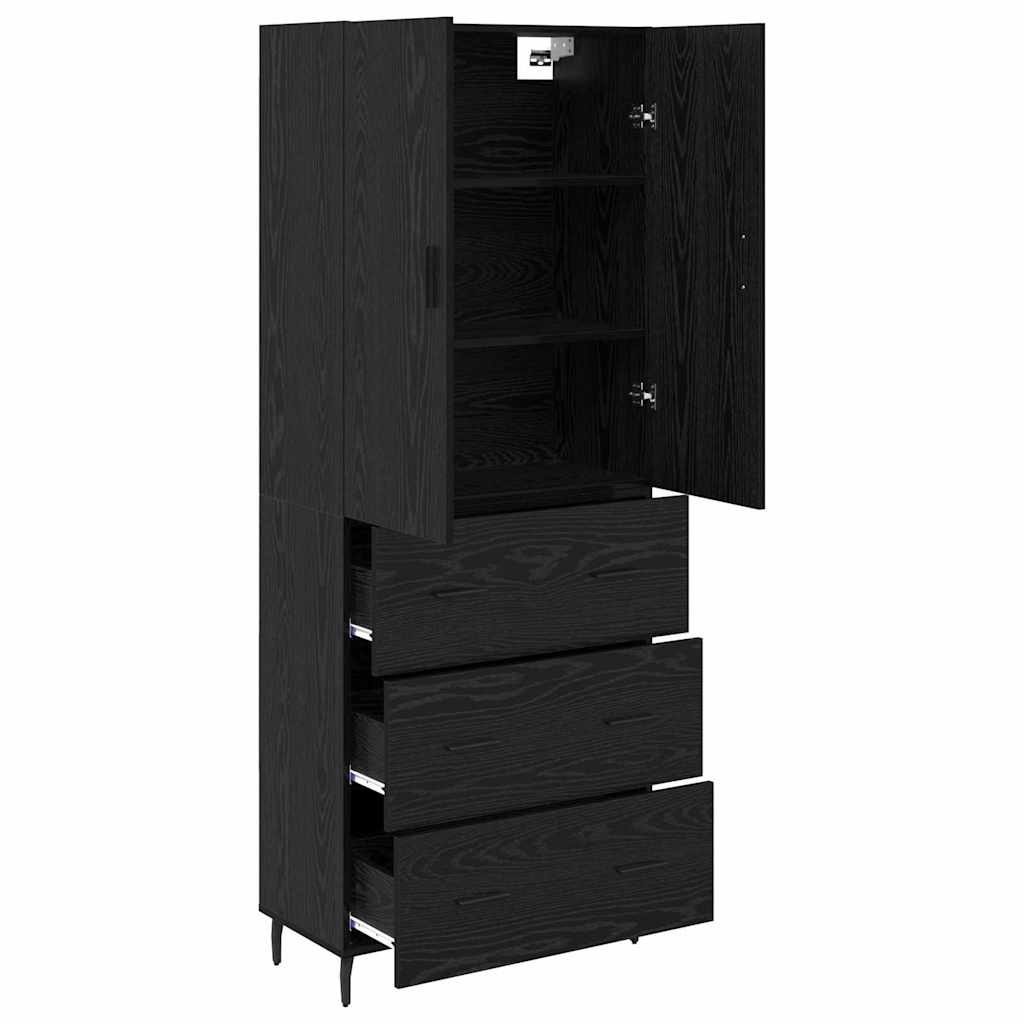 vidaXL Highboard with Drawer 2 pcs Black oak Engineered Wood and Glass