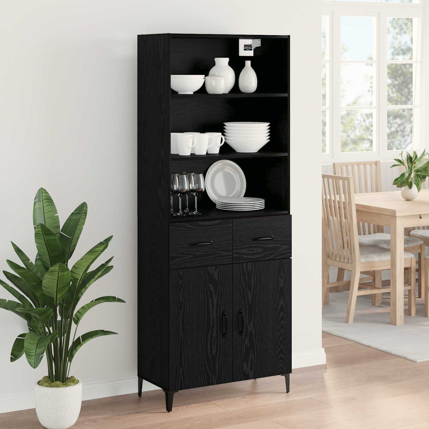 vidaXL Highboard Black Oak 69.5 x 34 x 180 cm Engineered Wood