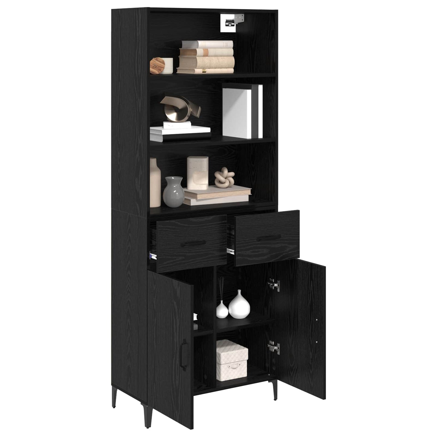 vidaXL Highboard Black Oak 69.5 x 34 x 180 cm Engineered Wood