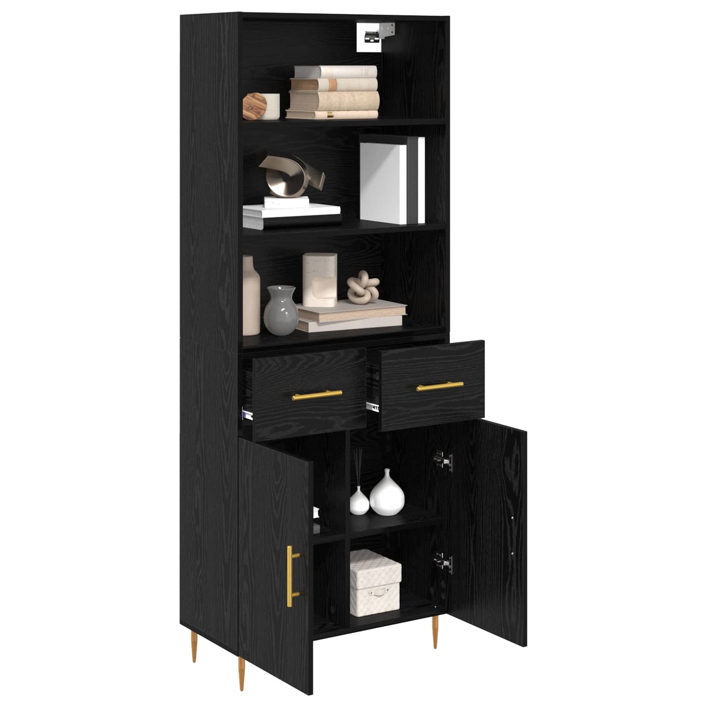 vidaXL Highboard Black Oak 69.5 x 34 x 180 cm Engineered Wood