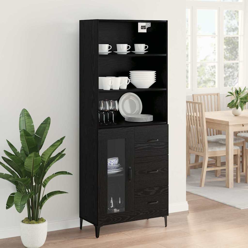 vidaXL Highboard Black Oak 69.5 x 34 x 180 cm Engineered Wood