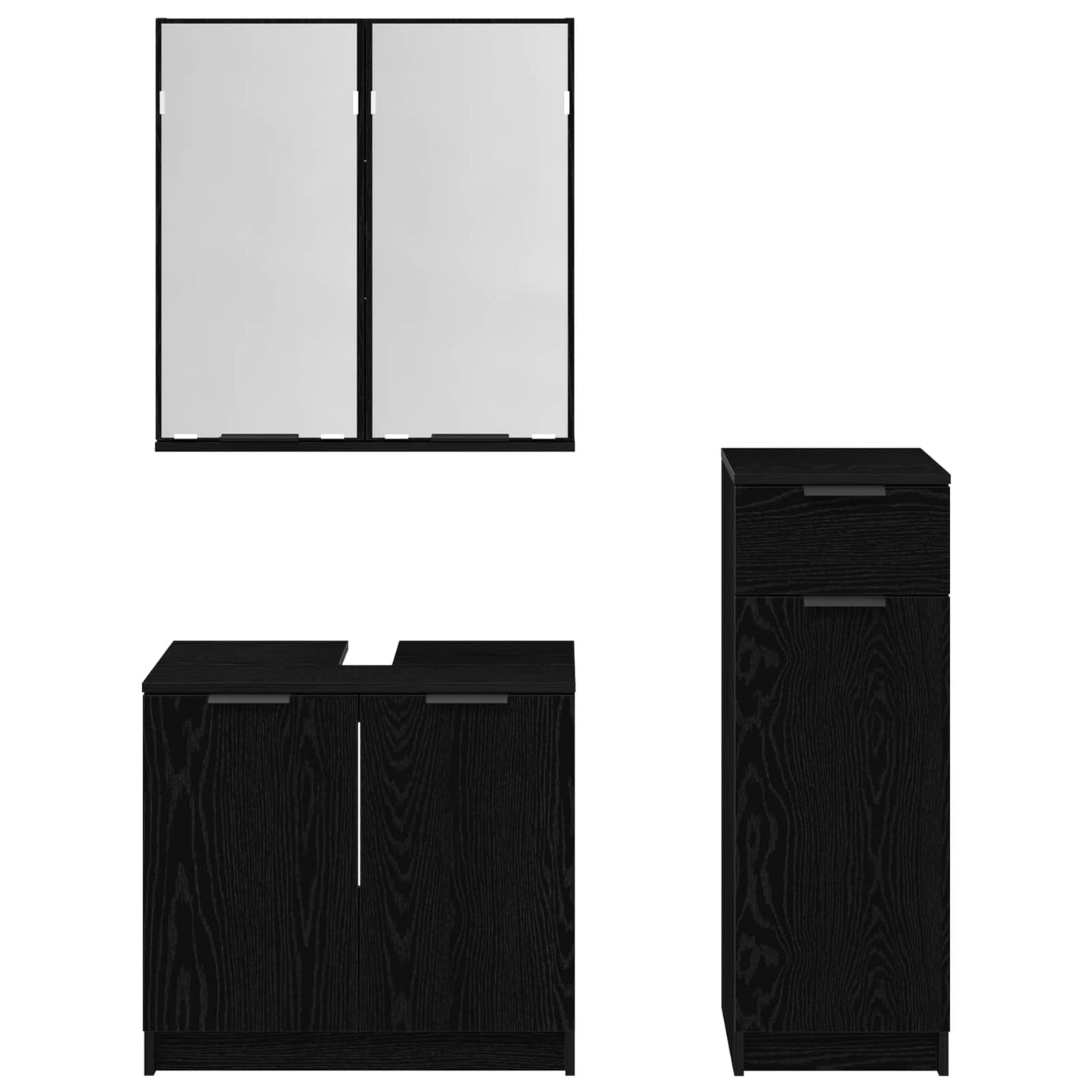 vidaXL Bathroom Furniture Set 3 pcs Black Oak Engineered Wood