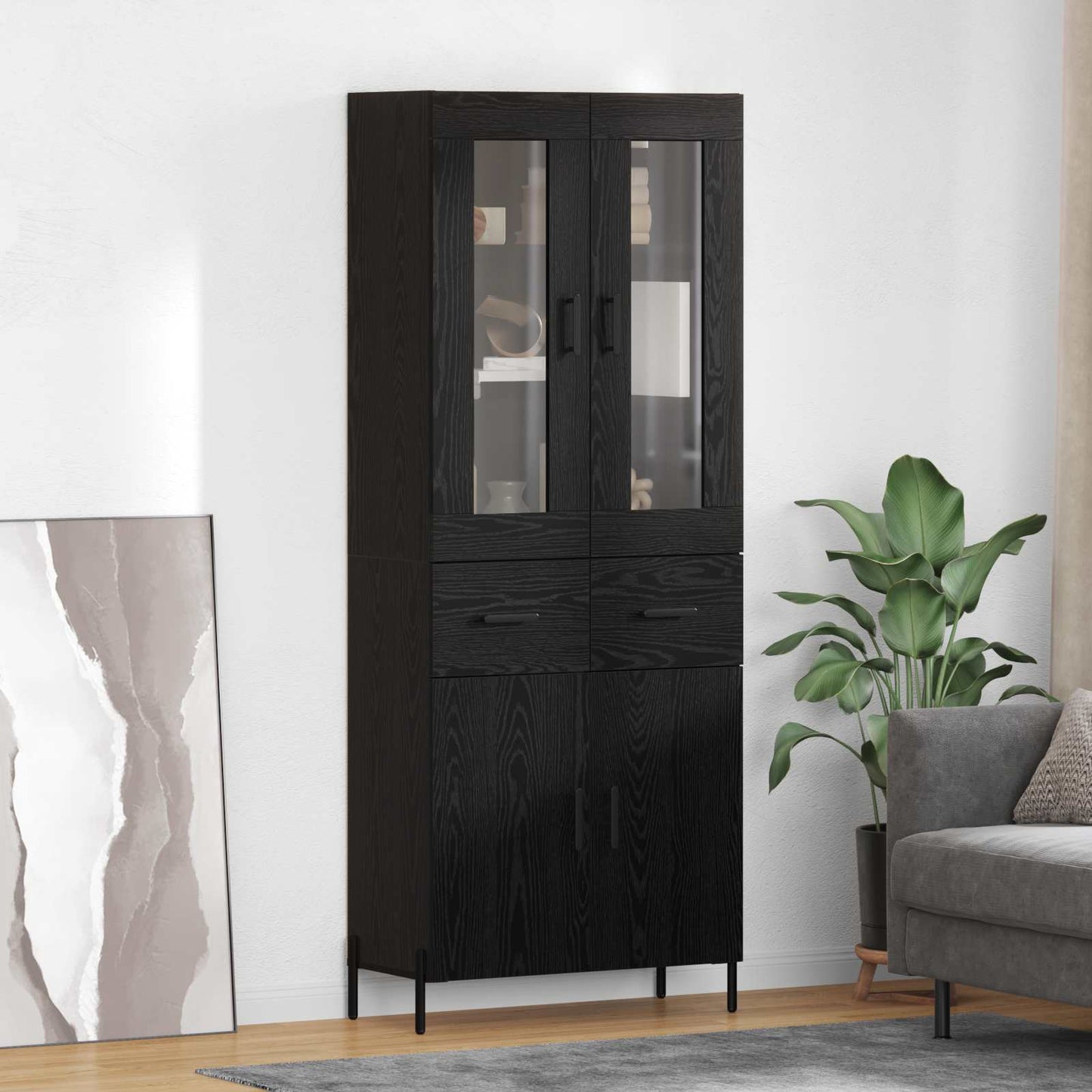 vidaXL Highboard Black Oak 69.5 x 34 x 180 cm Engineered Wood