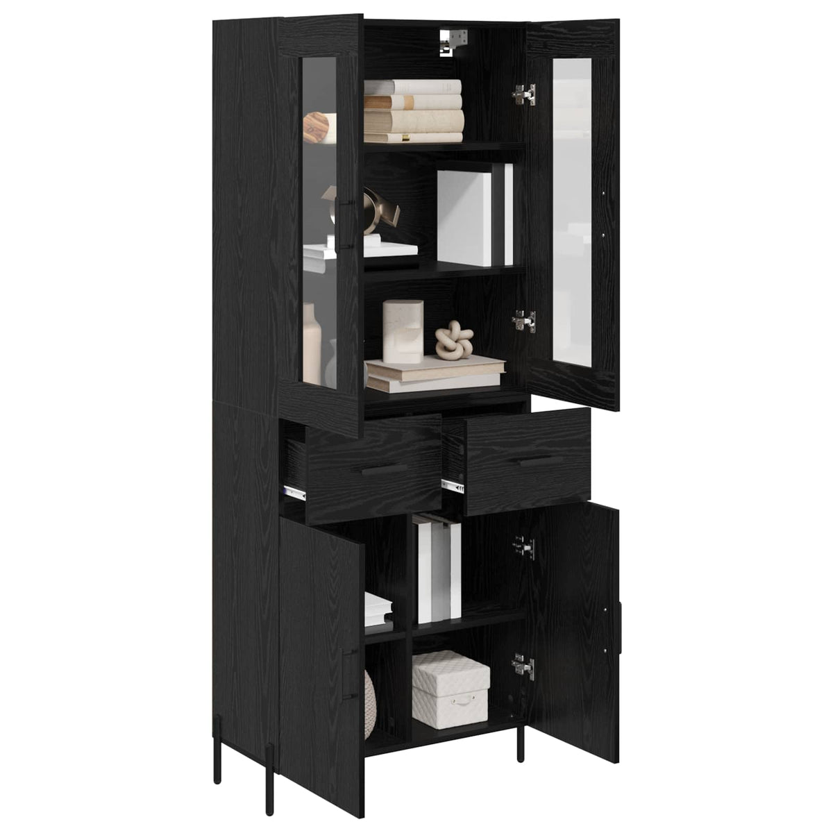 vidaXL Highboard Black Oak 69.5 x 34 x 180 cm Engineered Wood
