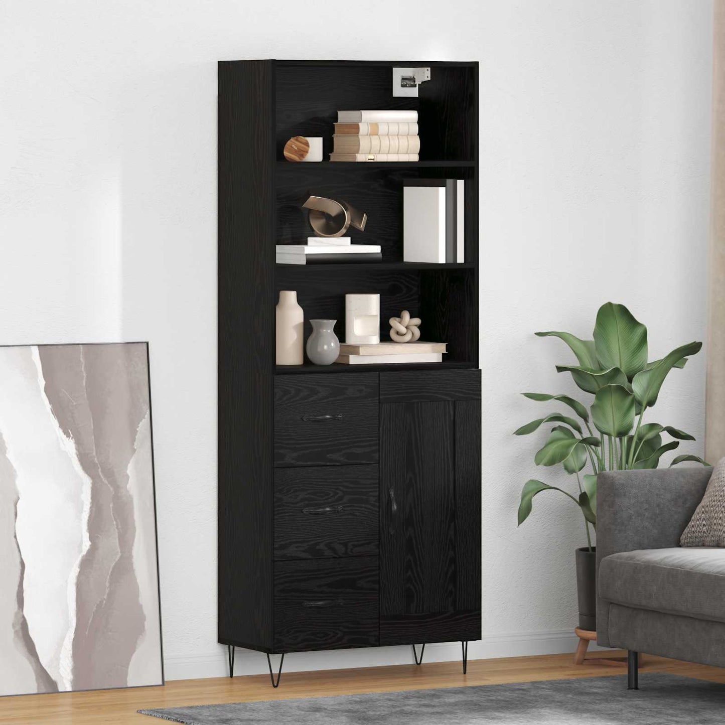 vidaXL Highboard with Drawer 2 pcs Black Oak Engineered Wood