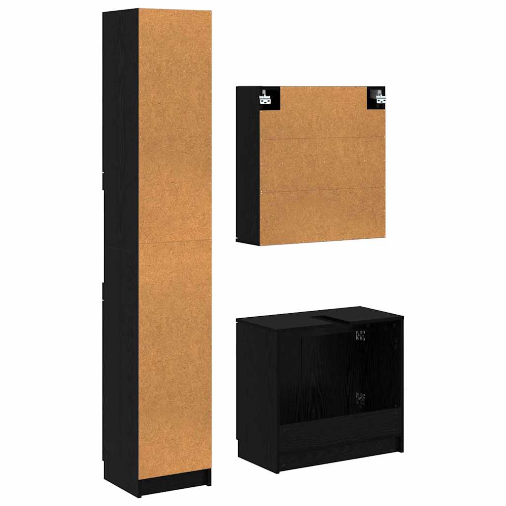 vidaXL Bathroom Cabinet Set 3 pcs Black Oak Engineered Wood