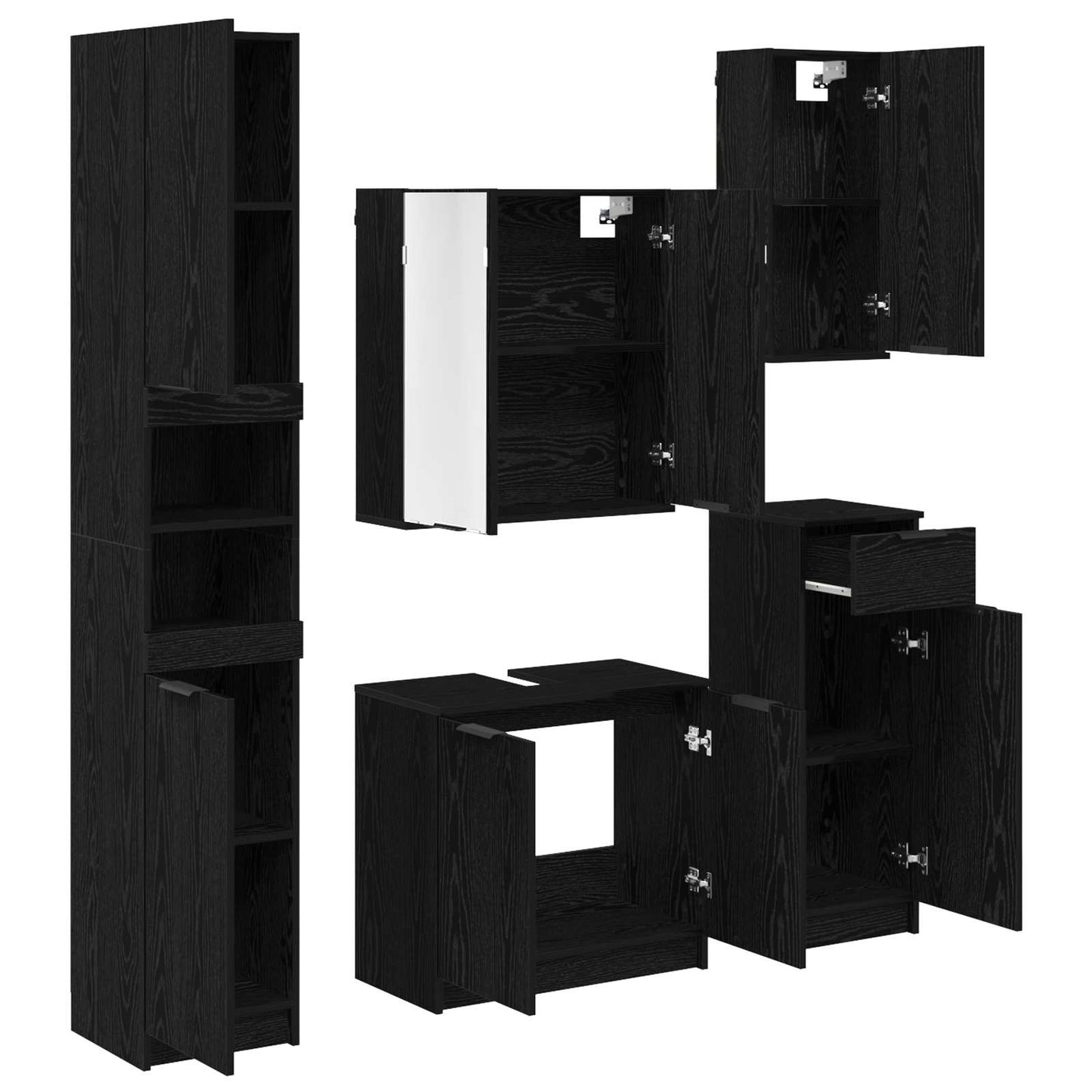 vidaXL Bathroom Furniture Set 5 pcs Black Oak Engineered Wood