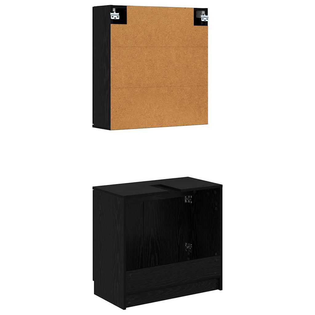 vidaXL Bathroom Cabinet Set with Shelf 2 pcs Black Oak Engineered Wood