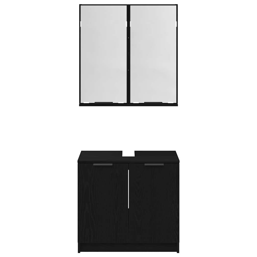vidaXL Bathroom Cabinet Set with Shelf 2 pcs Black Oak Engineered Wood