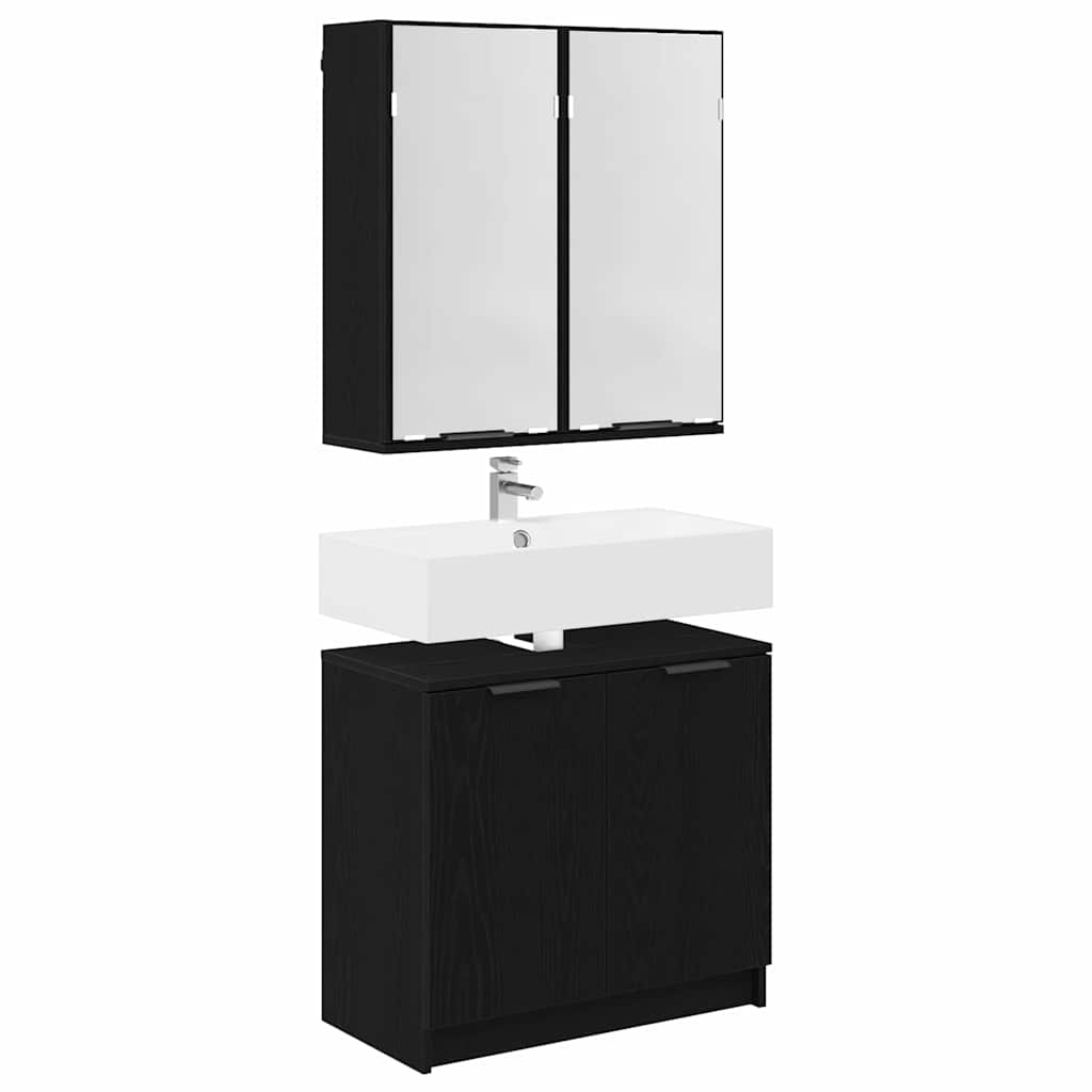 vidaXL Bathroom Cabinet Set with Shelf 2 pcs Black Oak Engineered Wood