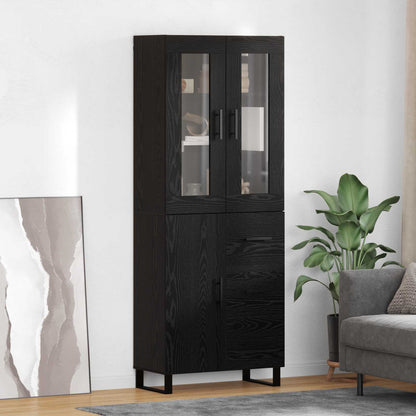 vidaXL Highboard with Drawer 2 pcs Black Oak Engineered Wood and Glass
