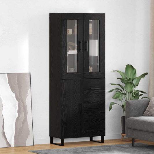 vidaXL Highboard with Drawer 2 pcs Black Oak Engineered Wood and Glass