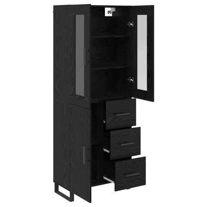 vidaXL Highboard with Drawer 2 pcs Black Oak Engineered Wood and Glass