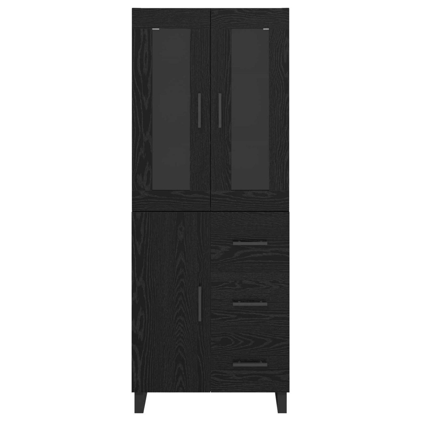 vidaXL Highboard with Drawer 2 pcs Black Oak Engineered Wood and Glass