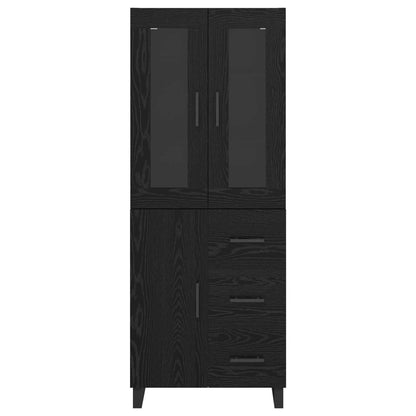 vidaXL Highboard with Drawer 2 pcs Black Oak Engineered Wood and Glass