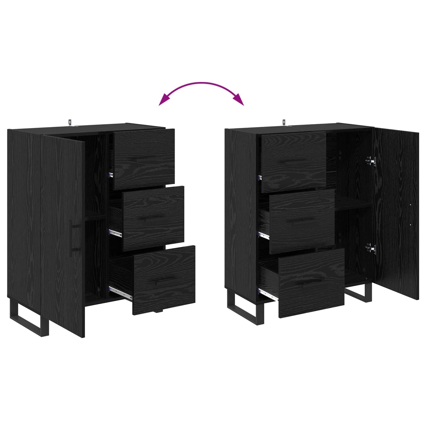 vidaXL Highboard with Drawer 2 pcs Black Oak Engineered Wood and Glass